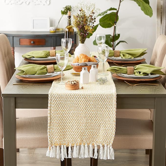 DII Woven Basics Collection 100% Cotton Knit Table Runner, Honey Gold - Image 3