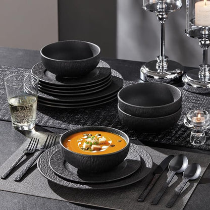 Black Dinnerware Sets with flatware, 32-Piece Matte Marble Pattern Premium - Image 3
