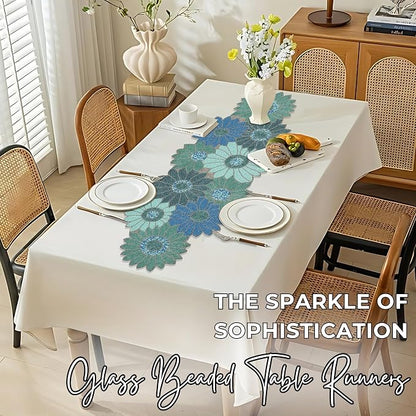 Floral Beaded Table Runner, 13x36 | Glass beads, polyester backing, handcrafted - Image 9