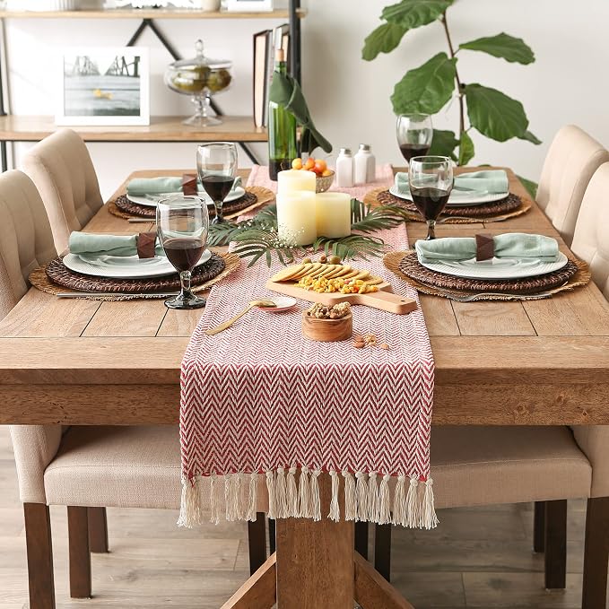 DII Woven Basic Tabletop Collection Chevron Table Runner, Tango Red - Image 2