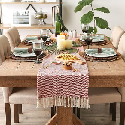 DII Woven Basic Tabletop Collection Chevron Table Runner, Tango Red - Image 2