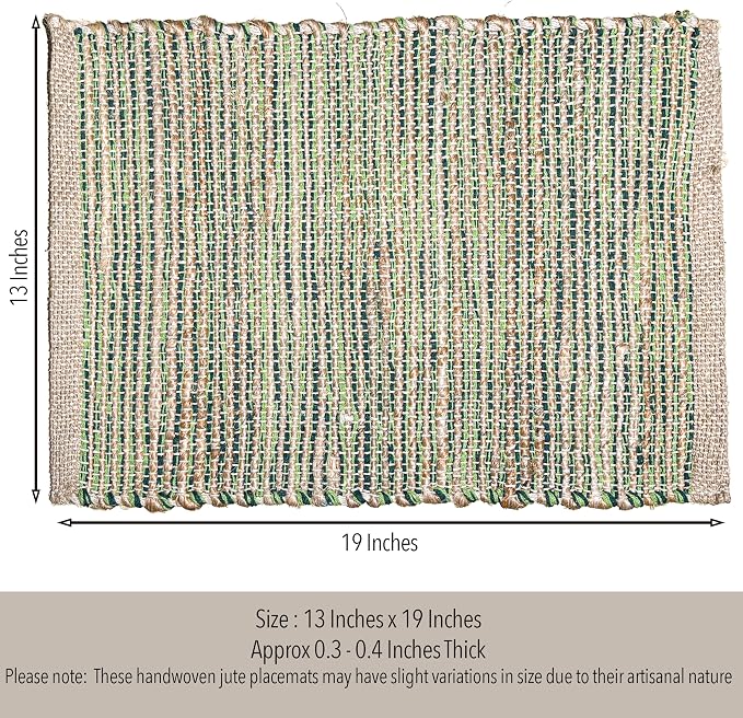 Natural Jute & Green Placemats, 13x19 Inch Dining Table Placemats - Image 4