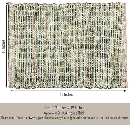 Natural Jute & Green Placemats, 13x19 Inch Dining Table Placemats - Image 4