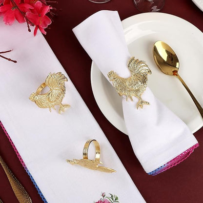 ALPHA Living HOME Set of 12 Rooster Napkin Rings for Farmhouse Table Decor | Premium Metal Chicken Dinnerware Holders | Rustic Kitchen & Holiday Party Table Setting (Gold)