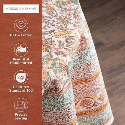 Maison d' Hermine Table Cloth Round Table 100% Cotton 63 Inches Fall Tablecloth Reusable Everyday Use for Thanksgiving Christmas Decorations Dining Farmhouse Party (Nila)