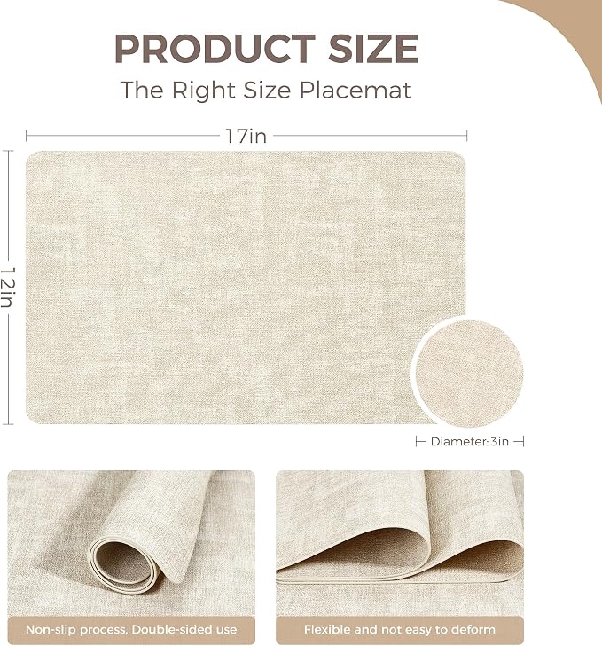 NCUE Vinyl Placemats Set of 12, Heat Resistant, Nonslip Faux Leather Waterproof - Image 4