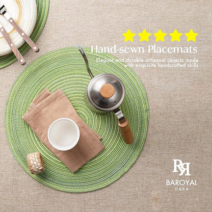 Round Placemats Set of 4 Woven Placemats Washable Braided Table Mats for Dining Table Heat Resistant Non-Slip Circle Place Mats(Green)