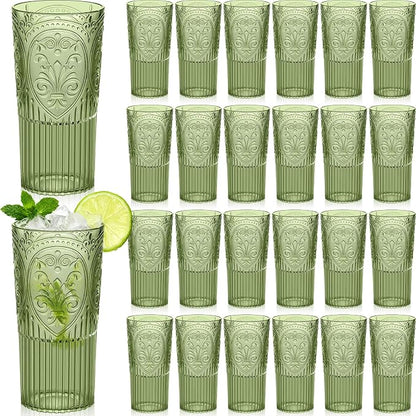 Wiwiqing 20oz Vintage Plastic Drinking Glasses Set of 24, Dark Green Large by Wiwiqing