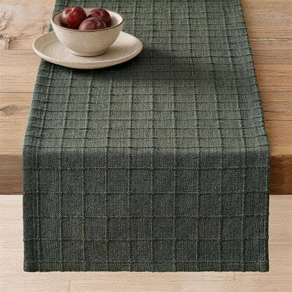 Artisanal Grid Linen Table Runner, 13x72 Inches Army Green | Heavy Textured by ZEEMARTONLINE