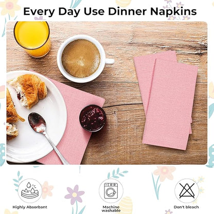 Bedding Craft Cotton Cloth Napkins Set of 12 – 18x18 Baby Pink – Soft Machine Washable Fabric Napkins for Weddings, Thanksgiving, Christmas & Everyday Dining