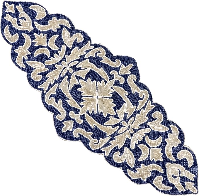 Beaded Table Runner, 36x13 | Glass beads on polyester satin backing, 36x13 in by CLEENTABLE