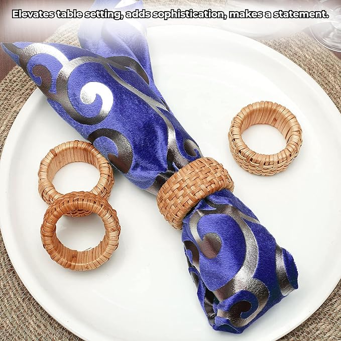 Braided Rattan Napkin Rings, Tan Brown | Woven rattan, napkin holders bulk - Image 6