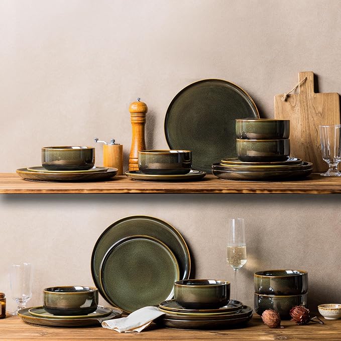 Ceramic Dinnerware Set for 4, 12-Piece Plates and Bowls Set | Handmade Reactive - Image 8