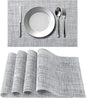 Timeet Placemats Set of 4, Heat Resistant Non-Slip Place Mats for Dining Table, Durable Washable PVC Vinyl Woven Table Mats, Linen Textured Placemats for Kitchen Resistant Easy to Clean(Gray
