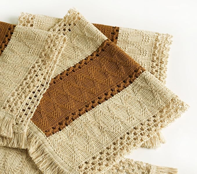 Boho Placemats Set of 4 Table Mats Farmhouse Dining Decor Caramel | 12x20" - Image 3