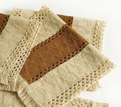 Boho Placemats Set of 4 Table Mats Farmhouse Dining Decor Caramel | 12x20" - Image 3