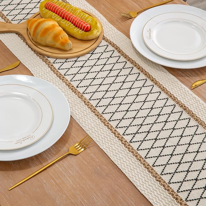 Table Runner, Boho Style with Tassels, Cotton & Linen, Farmhouse Home Decor - Image 3
