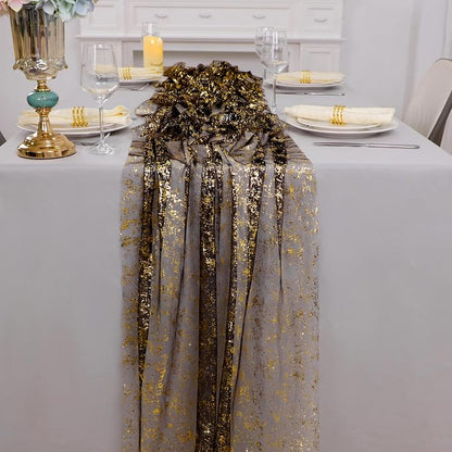 Snowkingdom 10 Pcs Black & Gold Cheesecloth Table Runner 10 FT, Sheer Chiffon - Image 4