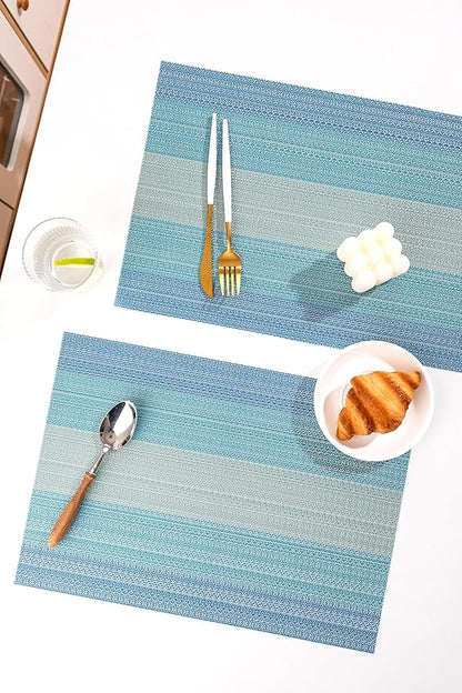 LEXMORE Placemats Set of 4 Vinyl/Plastic Woven Place Mats for Kitchen Table Indoor/Outdoor Washable Placemat Wipeable Dining Table Mats(Ocean Geode)