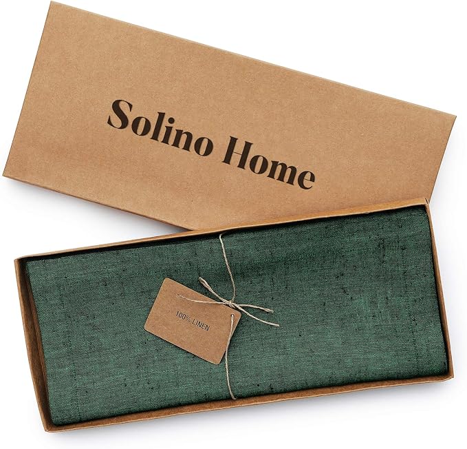 Solino Home 100% Pure Linen Table Runner Green Long, Athena 14 x 132 in | Table - Image 5