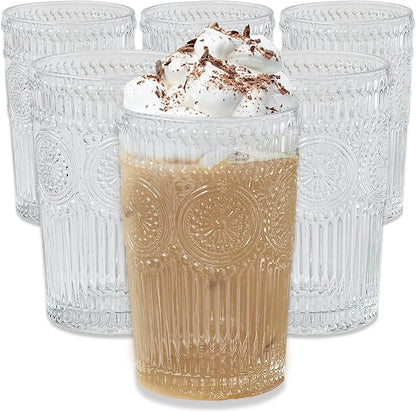 Kate Aspen Vintage Textured Clear Striped Drinking Glasses Set of 6, Ribbed by KateAspen