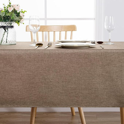Hiasan 2 Pack Faux Linen Rectangle Tablecloth - Wrinkle and Stain Resistant Washable Table Cloth for Kitchen Dining Room Holiday Table Cover for Party Dinner, Khaki, 60 x 120 Inch