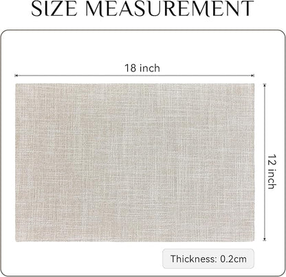 Softalker Faux Linen Placemats Set of 4-12 x 18 Inch, Heat Resistant Double Layered Durable Burlap Farmhouse Place Mats, Non-Slip Washable Rustic Table Mats for Dining, Kitchen, Party（Cream