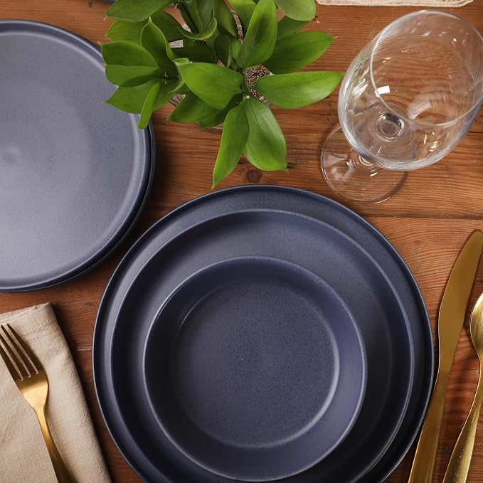 Gibson Elite Bayou Moon Plates and Bowls Sets, 16-Piece Blue Matte Stoneware - Image 4