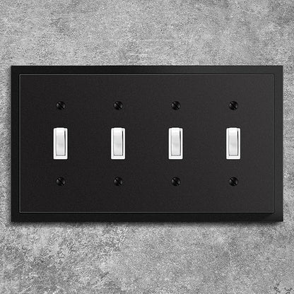 Henne Bery Modern Edge Decorative Wall Plate Switch Plate Outlet Cover, Durable Solid Zinc Alloy (Quad Toggle, Matte Black)