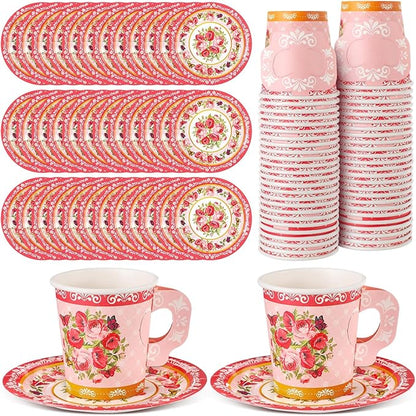 Nuogo 200 Pcs Floral Paper Tea Cups and Saucers 7 oz Disposable Paper Teacups by Nuogo