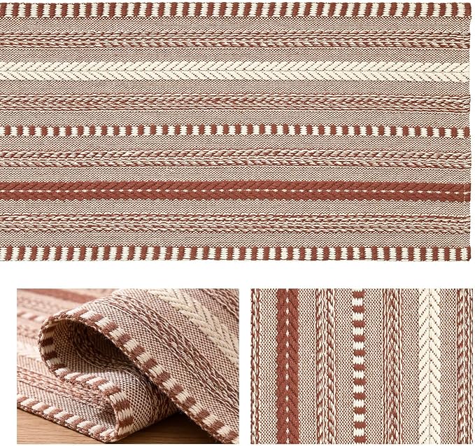 Artoid Mode Caramel Farmhouse Stripe Braided Table Runner 12x120 Inch | Holiday - Image 6