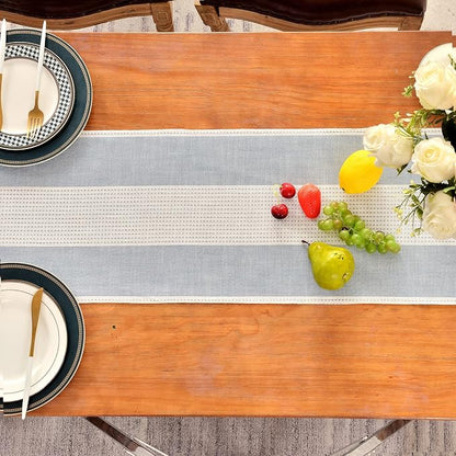 Wracra Linen Table Runner, Stripe Table Runners 60 Inches Long Blue | Delicate - Image 6