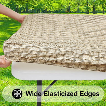 Smiry Rectangle Table Cloth Cover, Waterproof Elastic Fitted Picnic Tablecloth for 4 Foot Tables, Wipeable Flannel Backed Vinyl Tablecloths for Camping, Dining, Outdoor (Sand, 24" x 48")