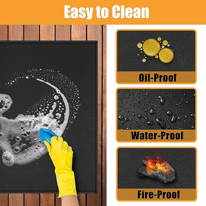 24x48in Heat Resistant Grill Mats for Outdoor Grill to Protect Your Prep Table and Outdoor Grill Table - Fire Proof & Water Proof & Oil Proof BBQ Mat - Black (1mm)