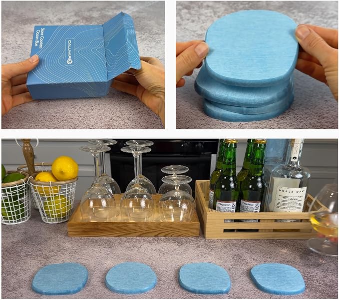 Stone Coasters Set of 4 Ocean Blue, Absorbent Diatomaceous Earth Coastal Decor - Image 6