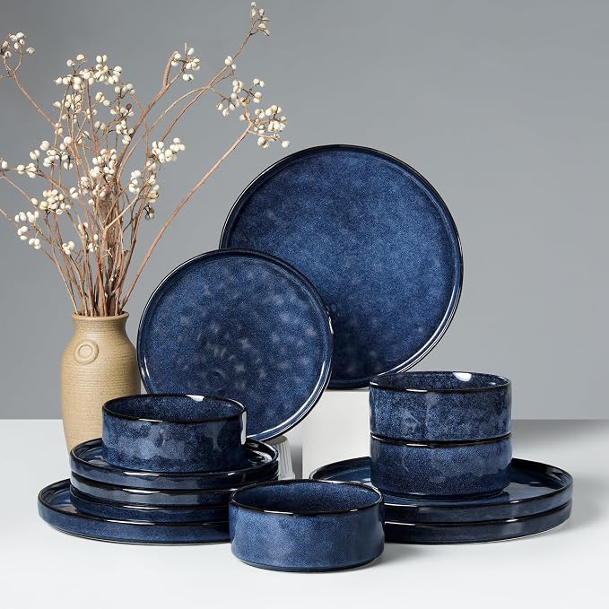 HaWare Dinnerware Sets, 12-Piece Plates and Bowls Set, Reactive Starry Blue | by HaWare