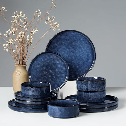 HaWare Dinnerware Sets, 12-Piece Plates and Bowls Set, Reactive Starry Blue | by HaWare