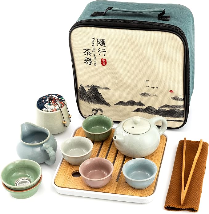 Ceramic Kungfu Tea Sets 12 Piece, Mini Protable Travel Tea Set by ChateauLaDerive