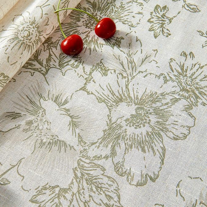 jinchan Green Floral Linen Blend Rectangle Table Cloth 52 x 70 Inch | Elegant - Image 8