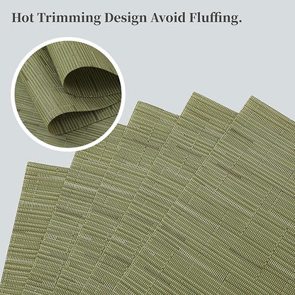 Leetaltree Pea Green Placemats Set of 12 - Heat Resistant Non-Slip Place mats for Dining Table, Washable Durable PVC Vinyl Woven Table Mats（Pea Green, 12）