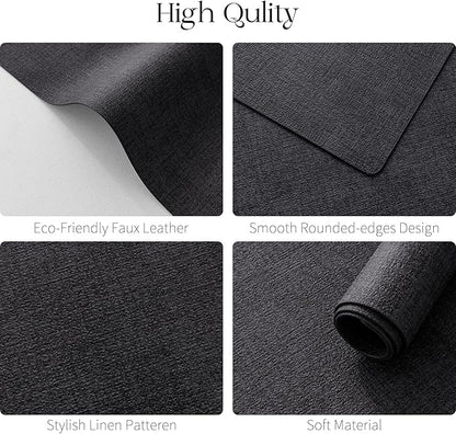 MOSAYT Placemats Set of 8, Heat Resistant Vinyl Place Mats with Coasters, Wipeable Washable 100% Waterproof Oil Proof Faux Leather Table Mats for Kitchen Dining Party Outdoor, 12" x 17", Black