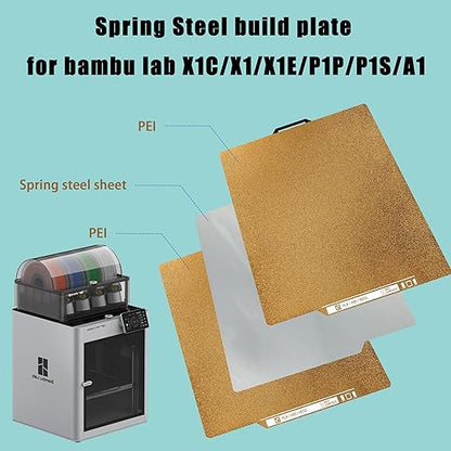Build Plate for Bambu Lab X1 X1C X1E P1P P1S A1, PEI Build Plate with Identification Code Double Sided Textured PEI Plate Sheet 0.77mmwith QR Code Flexible Spring Steel Bed, 257x257mm