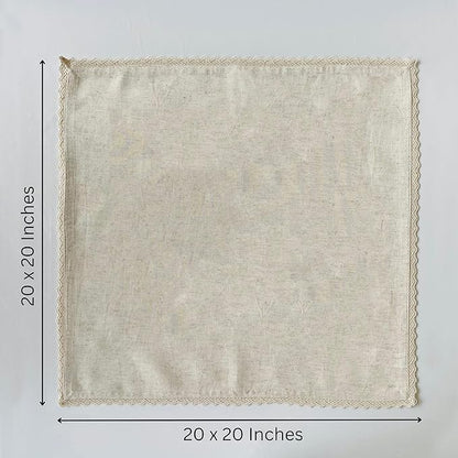 FINGERCRAFT Dinner Cloth Napkin Cotton Linen 12 Pack Vintage Rustic Premium Quality Mitered Corners Napkin Cloth with Elegant Lace for Everyday Use, Pre Shrunk and Good Absorbency 20x20 in Ivory