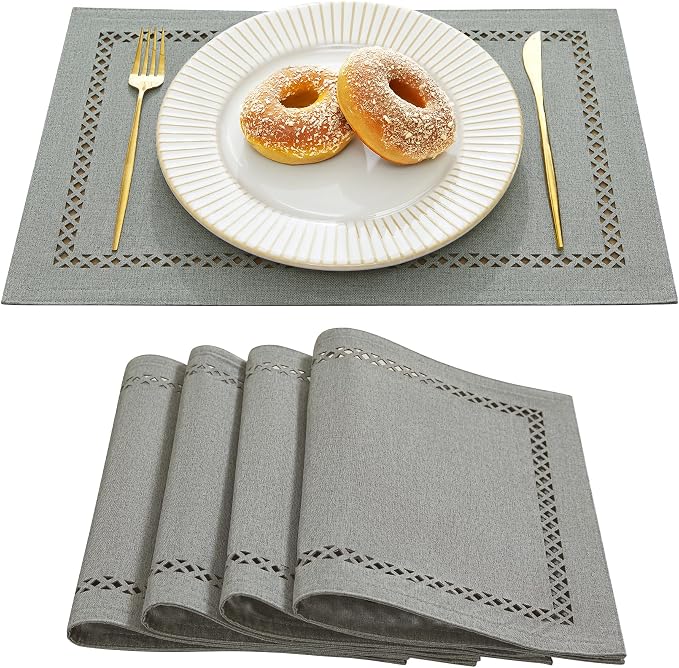Farmhouse Burlap Place Mats, 12 x 18 Inch | Double Layer, Thick Textured by Aoztio