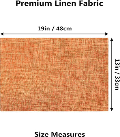 Demetex Orange Placemats Set of 4 Linen Place Mats Decorative Heat Resistant Cloth Table Mats for Party Birthday Gathering Dinner, 13x19 inch, Orange