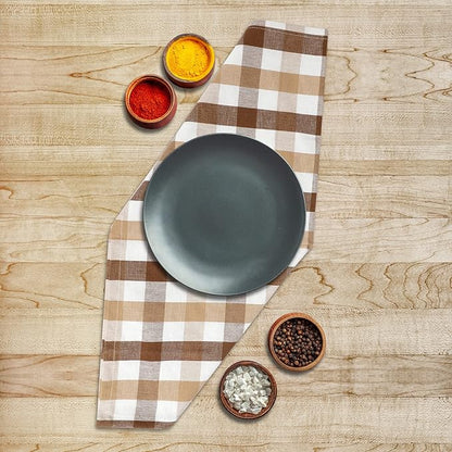 Urban Villa Cotton Dinner Napkins Set of 12, 20x20 Inche Soft Premium Cotton Napkins, Hotel Quality Highly Absorbent, Reusable & Washable Table Dinner Napkins (Taupe/Choco/Ivory, Buffalo Checks)