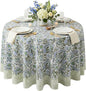 ATOSII Clover Blue 100% Cotton Round Boho Fall Tablecloth, Handblock Floral Table Cloth Linen for Kitchen Dining I Parties Wedding Outdoors Christmas Thanksgiving I 60" Inches Round I 4 Seater