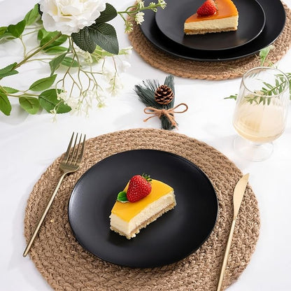 EI enjonirinjonir 80pcs Black Dessert Plates 7.5inch,Disposable Matte Plastic Plate Frosted Small Black Dessert/Cake/Appetizer Plastic Plates Disposable Heavy Duty for Party or Wedding Serve 80 Guest