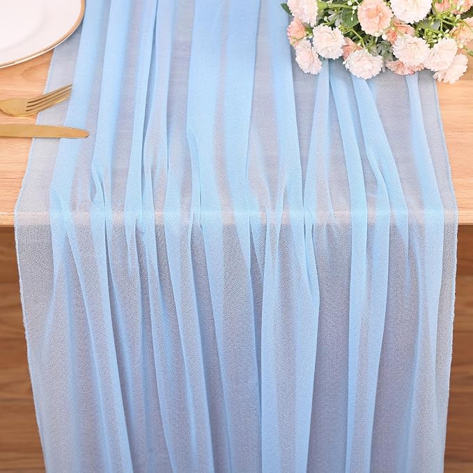 4 Pcs 10FT Sky Blue Chiffon Table Runners 30x120 Inches Tulle Boho Romantic - Image 2