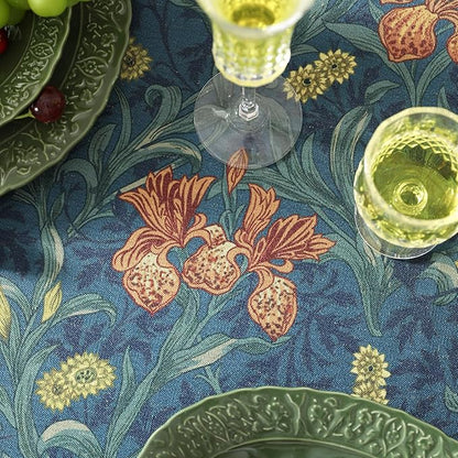 patdrea Designer Vintage Dark Blue Linen Rectangle Tablecloth,French Rustic Floral Pattern Tablecloths,Decorative Table Cover Cloth for Kitchen,Dining,Tea Party,Home,Christmas,67"*118"